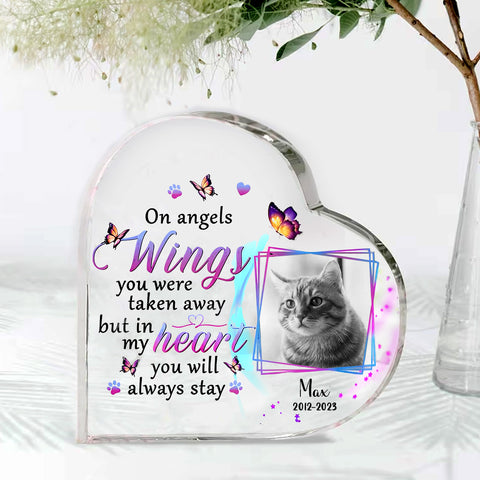 On Angels Wings You Were Taken Away But In My Heart You Will Always Stay Photo Crystal Heart Acrylic Blocks - Memorial Gifts for Pet Lovers - Pet Loss Gifts