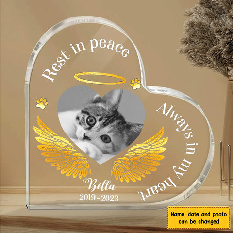 Always In My Heart Photo Crystal Heart Acrylic Blocks - Memorial Gifts for Pet Lovers - Pet Loss Gifts