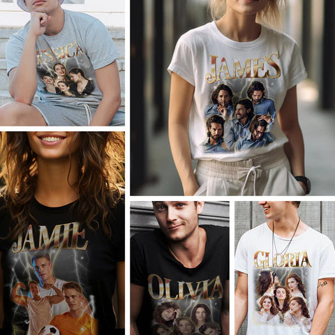 Custom Photo Vintage Tee Personalized Name T-shirt - Retro Vintage Bootleg Shirt, Personalized Shirt, Gift For Couple, Custom Photo