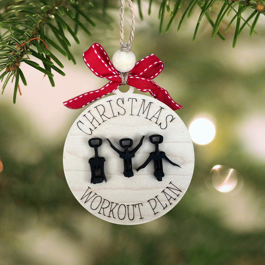 Christmas Workout Plan Ornament - Gifts for Wine Lovers - Funny Christmas Tree Decoration