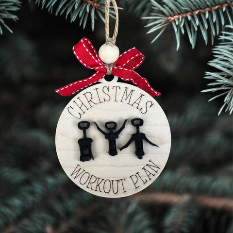 Christmas Workout Plan Ornament - Gifts for Wine Lovers - Funny Christmas Tree Decoration