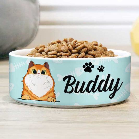 Pastel Blue, Gift For Cat Lovers - Personalized Custom Cat Bowls