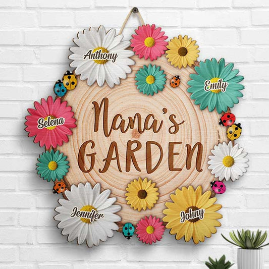 Nana Garden Flowers - Gift For Mom, Grandma - Personalized Shaped Wood Sign