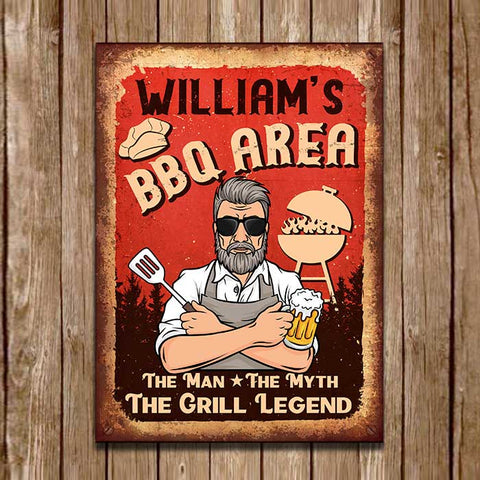 BBQ Area - The Grill Legend - Personalized Metal Sign