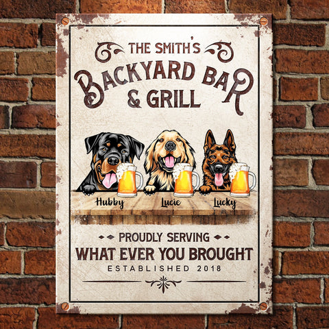 Backyard Bar & Grill - Funny Personalized Dog Metal Sign (WW)