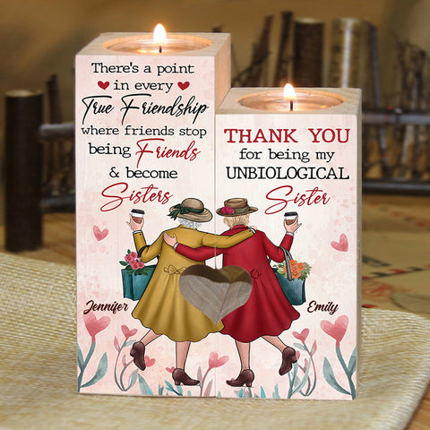 Thank You For Being My Unbiological Sister - Gift For Bestie - Personalized Candle Holder