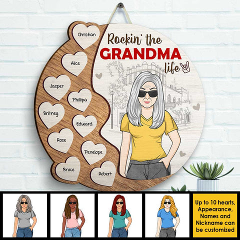 Rockin' The Grandma Life - Gift For Mom, Grandma - Personalized Shaped Wood Sign