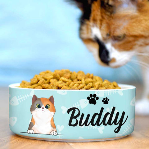 Pastel Blue, Gift For Cat Lovers - Personalized Custom Cat Bowls