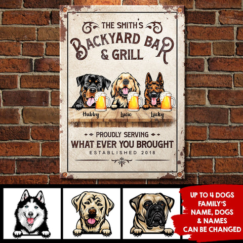Backyard Bar & Grill - Funny Personalized Dog Metal Sign (WW)