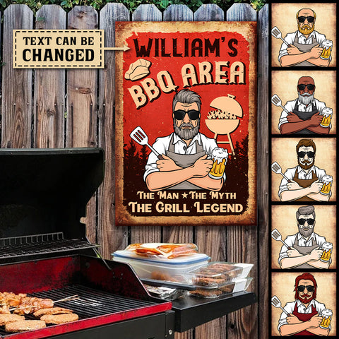 BBQ Area - The Grill Legend - Personalized Metal Sign