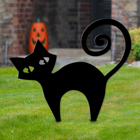 Spooky Black Cat Stakes - Metal Halloween Decoration