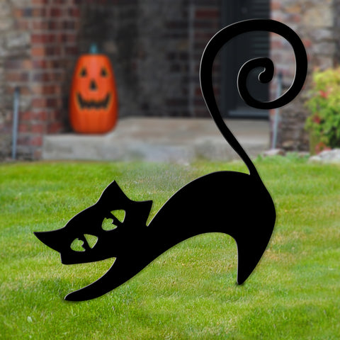 Spooky Black Cat Stakes - Metal Halloween Decoration