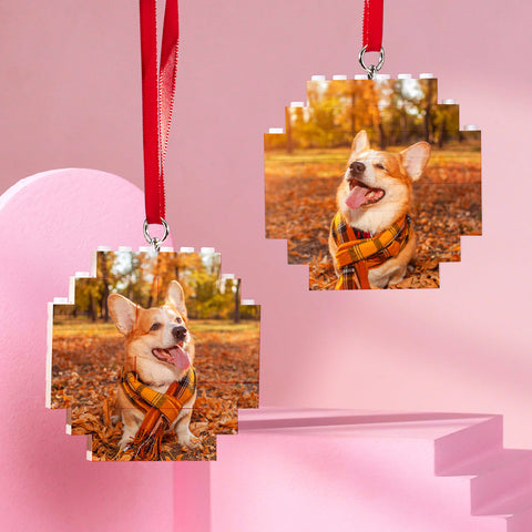 Custom Building Block Puzzle Personalized Photo Brick Octagon Shape Christmas Ornament for Lover