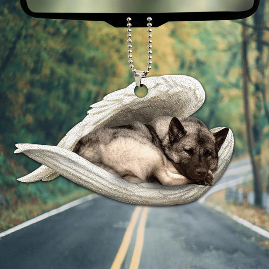 Norwegian Elkhound Sleeping Angel Wing - Memorial Dog Lover Rear View Mirror Car Accessories