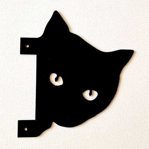 Peeping Black Cat Metal with Mounting Brackets - Outdoor Metal Decor