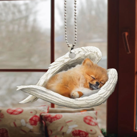 Pomeranian Sleeping Angel Wing - Memorial Dog Lover Rear View Mirror Car Accessories