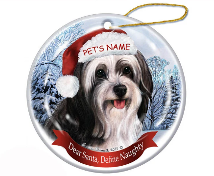 Holiday Pet Gifts Tibetan Terrier Black & White Santa Hat Dog Porcelain Christmas Ornament, Personalized Christmas Ornaments