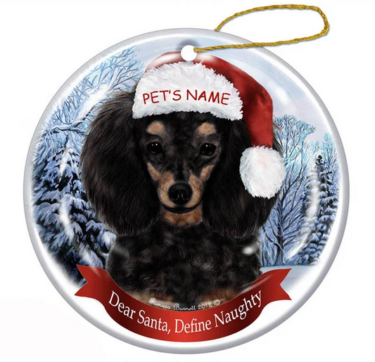 Poodle Black and Tan Santa Hat Dog Porcelain Christmas Ornament