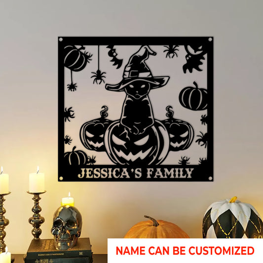 Custom Spooky Black Cat Metal Sign - Halloween Sign