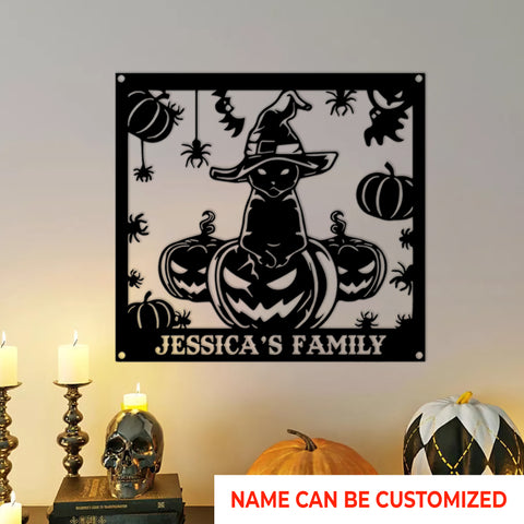 Custom Spooky Black Cat Metal Sign - Halloween Sign