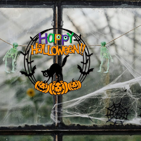 Horror Halloween Metal Sign Laser Cut - Black Cat Pumpkin Sign