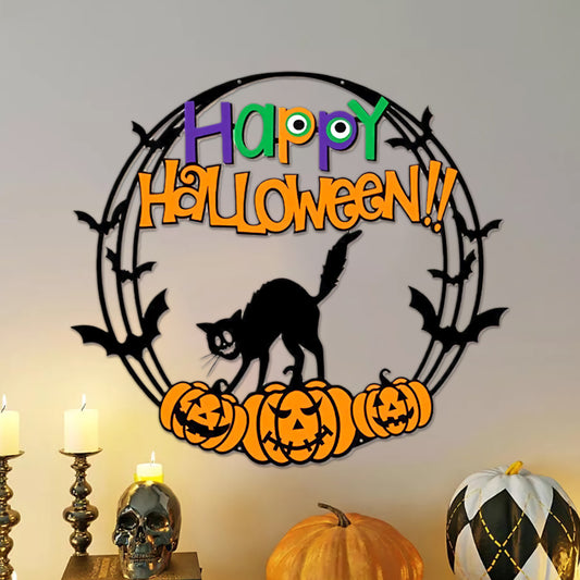 Horror Halloween Metal Sign Laser Cut - Black Cat Pumpkin Sign