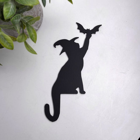 Witch Black Cat Bat Door Topper - Black Cat Decor