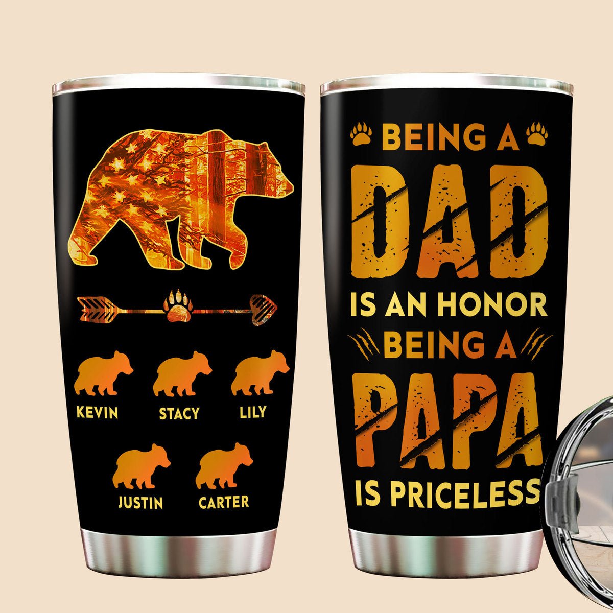 Papa Bear Tumbler For Dad - Stainless Steel American Flag Tumbler Cup 20oz  for Father - Birthday Gifts for Dad From Daughter Son - Fathers Day Gift