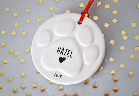 Personalized Paw Print Christmas Ornament with Name - Gift for Dog Lovers