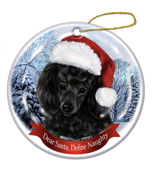 Holiday Pet Gifts Poodle (Black) Santa Hat Dog Porcelain Christmas Ornament