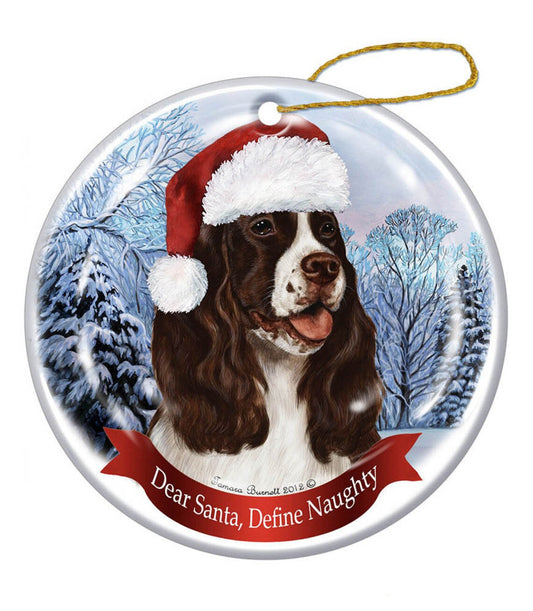 Holiday Pet Gifts Springer Spaniel (Liver & White) Santa Hat Dog Porcelain Christmas Ornament