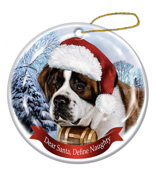 Holiday Pet Gifts Saint Bernard Santa Hat Dog Porcelain Christmas Ornament