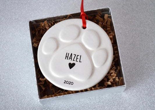 Personalized Paw Print Christmas Ornament with Name - Gift for Dog Lovers