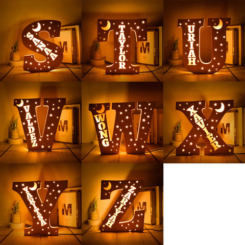 Personalized Moon Stars Name Night  - Wall Light, Engraved Name, Wall Decor