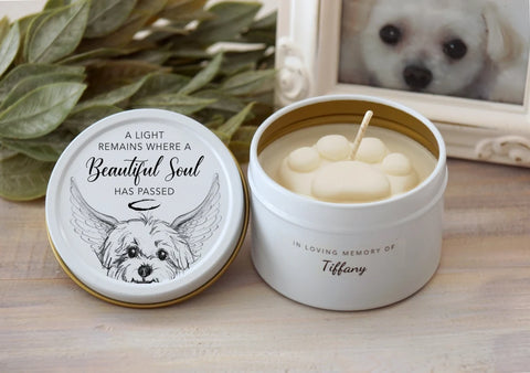 Personalized Maltese Dog Paw Print Candle - Pet Loss Gifts