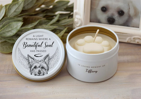 Personalized Yorkshire Terrier Paw Print Candle - Pet Loss Gifts