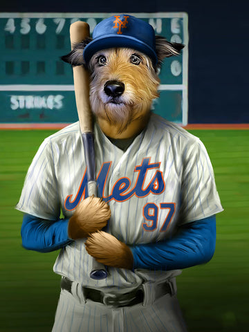New York Baseball Pet Portrait - Funny Pet Lover Gift
