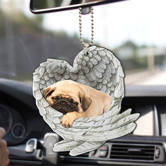 Pug Sleeping Angel Wing - Memorial Dog Pet Lover Keychain Ring Holder Kit