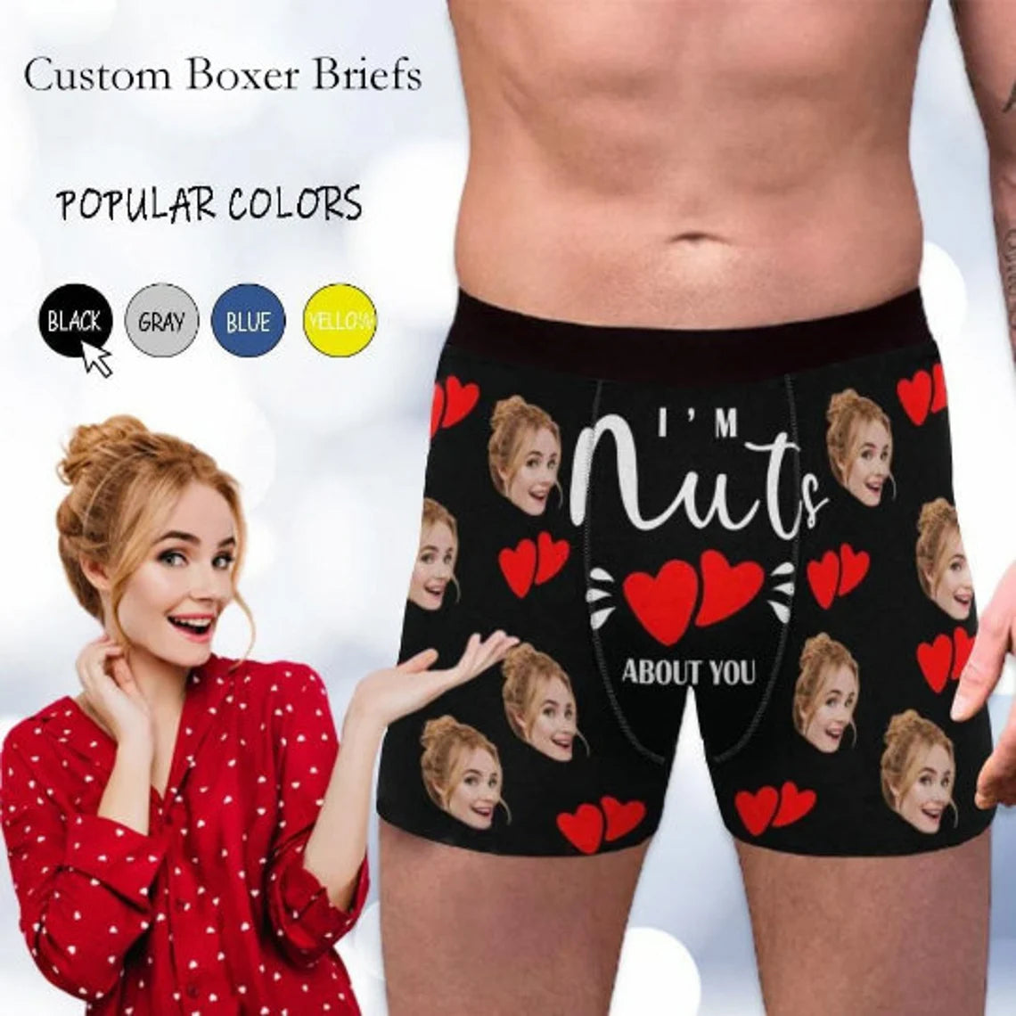 Custom Men's Boxer Briefs with Girlfriend Face Personalized I'm