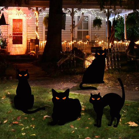 4ct Black Cat Silhouette Yard Sign Cutouts - Halloween Decorations Theme