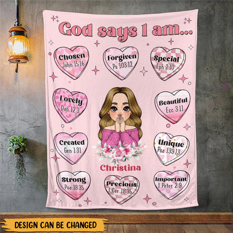 God Says I Am Pink Heart - Personalized Blanket - Meaningful Gift For Birthday
