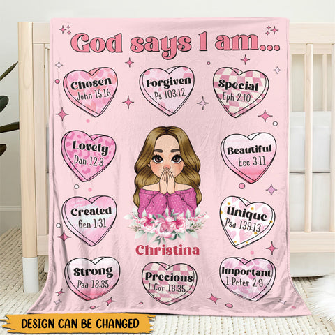 God Says I Am Pink Heart - Personalized Blanket - Meaningful Gift For Birthday