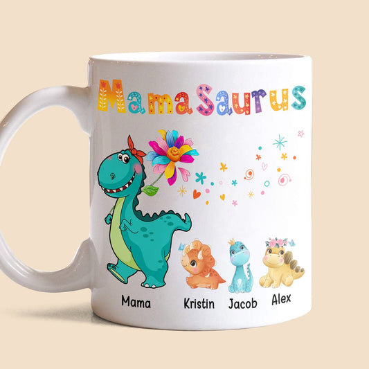 Mamasaurus Colorful - Personalized White Mug - Best Gift For Mother