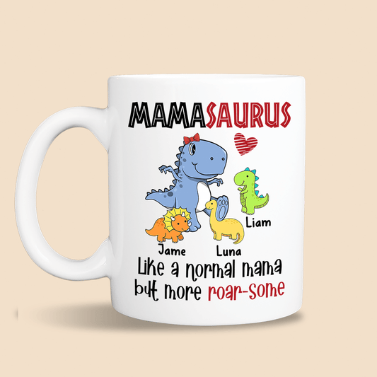 Mamasaurus With Kids - Personalized White Mug - Best Gift For Mother