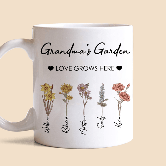 Mom/Grandma's Garden Birth Month Flower - Personalized White Mug - Best Gift For Mother, Grandma