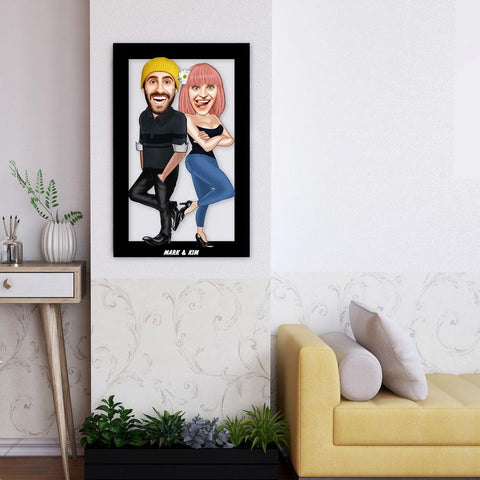 Personalized Cartoon Couple Wooden Wall Art ( Jeans )