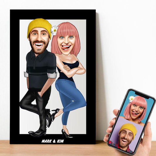 Personalized Cartoon Couple Wooden Wall Art ( Jeans )