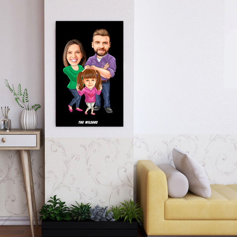 Personalized Father, Mother & Daughter Cartoon Wooden Wall Art