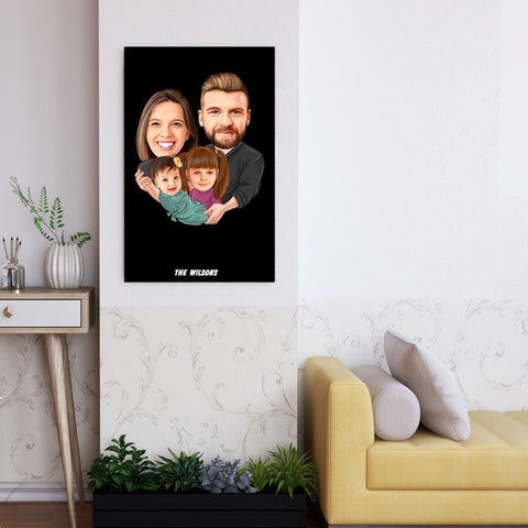 Personalized 4 people Family Cartoon Wooden Wall Art ( with 1 baby & 1 kid )