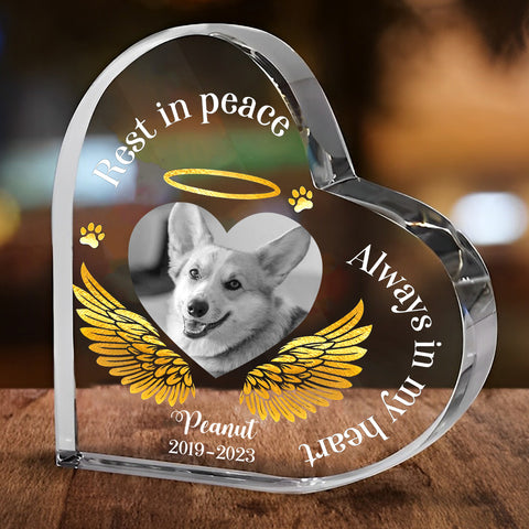 Always In My Heart Photo Crystal Heart Acrylic Blocks - Memorial Gifts for Pet Lovers - Pet Loss Gifts